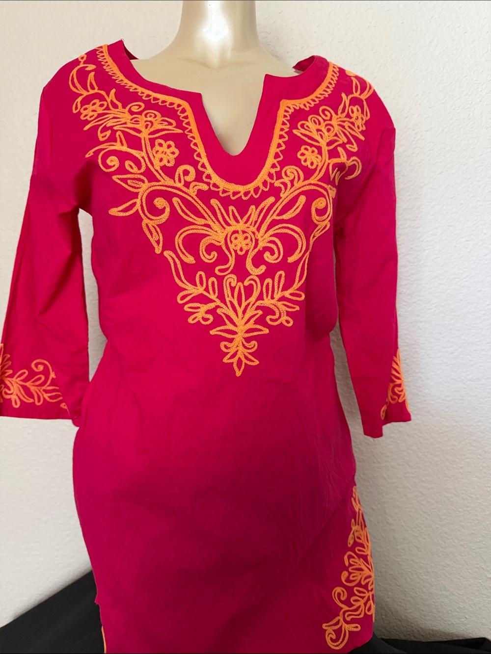 Embroidered Fuchsia Tunic with Orange Accents